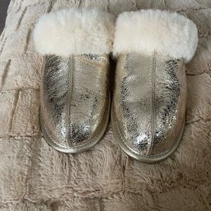 UGG Metallic Gold Shearling Cuff Slip-Ons